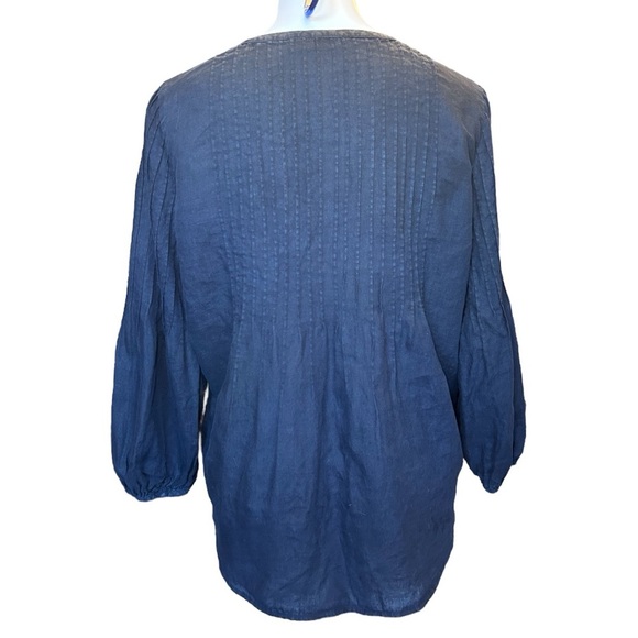 Vineyard Vines Linen Pintuck Tunic Pleated Black Shirt Long Sleeve Size L - Picture 6 of 10